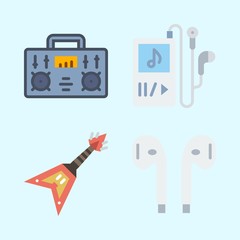 Fototapeta na wymiar Icons set about Music with radio, electric guitar, earphones and music player