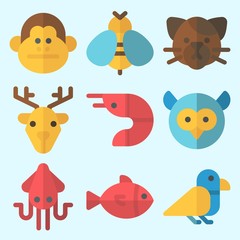Icons set about Animals with cat, prawn, squid, wasp, monkey and deer