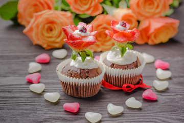 muffins festive,baking for Valentine's Day,The 14th of February,muffins for holidays,muffins for Valentine's Day,muffins with the symbolism of the heart,homemade baking,muffins decorated,muffins with 