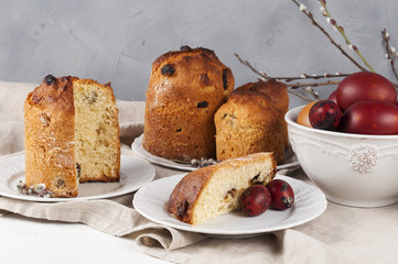 Traditional orthodox christian easter food kulich with raisins