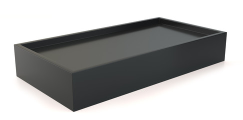 Blank black box in white light studio. 3d rendering.