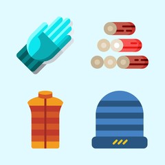 Icons set about Winter with vest, wood, gloves and winter hat