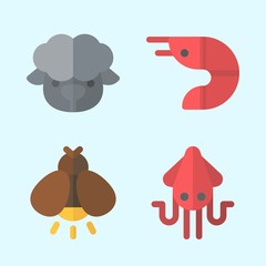 Icons set about Animals with sheep, squid, firefly and prawn