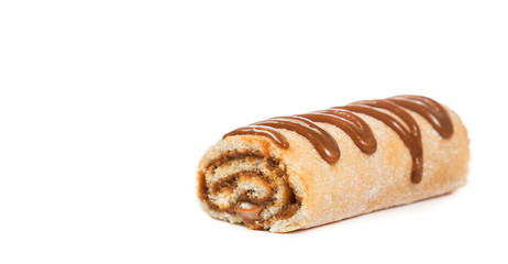 Two tasty cakes with cream on a white background