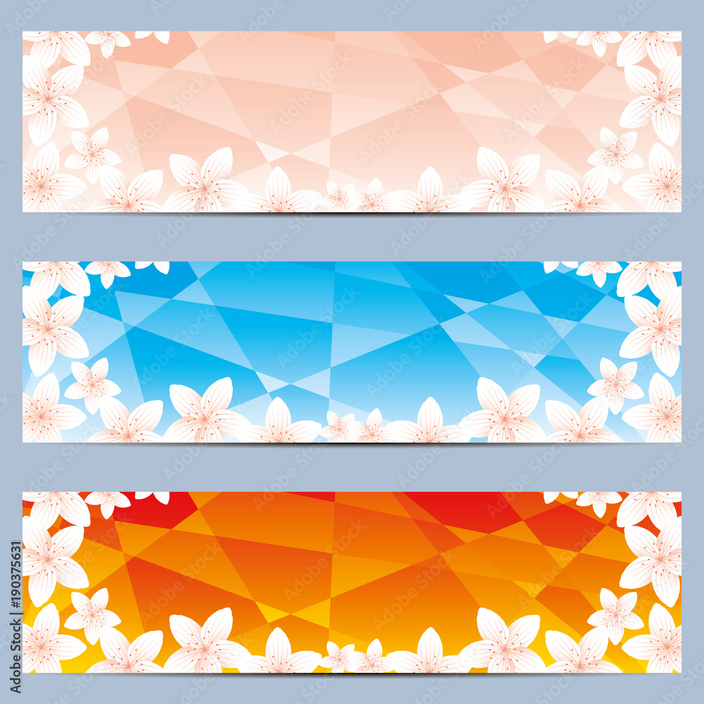 Sticker Set of web banners with cherry flowers.