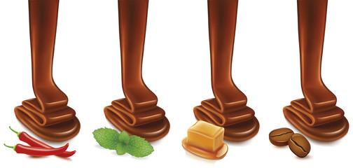 chocolate design with chill, mint leaf, caramel, coffee beans