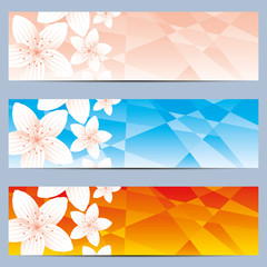 Set of web banners with cherry flowers.