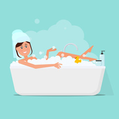 A young girl is washing in the bathroom.
