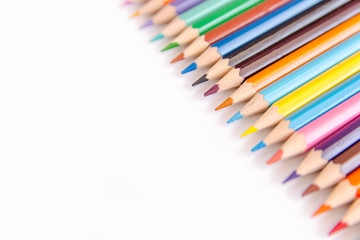 Pencils colorful set, wooden colored pencils isolated on white background, copy space