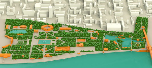 high detailed three dimensions map of Moscow Gorky park and 