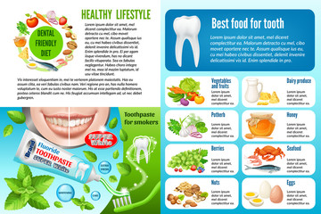 Infographic of best food for tooth and prevention of caries development. Vector illustration. 