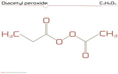 Large and detailed infographic of the molecule of Diacetyl peroxide