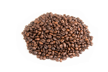 Roasted Coffee Beans isolated on white background for copy space.