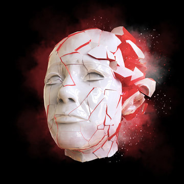 Glossy woman head exploding shuttered - Headache, mental problems, stress