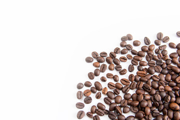 Roasted Coffee Beans isolated on white background for copy space.