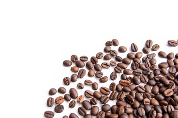 Roasted Coffee Beans isolated on white background for copy space.