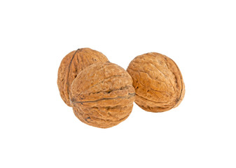 three walnuts isolated on white background