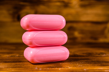Pieces of the soap on wooden table