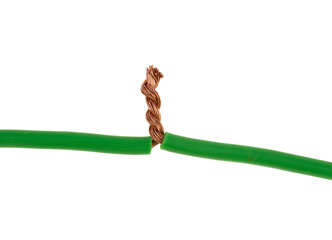 connection of twisted copper wires isolated on white background