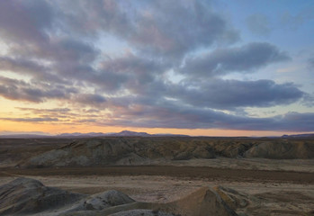 The expanses of the steppes of Gobustan at sunset of the day