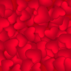 Vector flying small red hearts background. Vector red hearts confetti falling. Love concept card background for Valentine s day