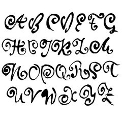 Handdrawn dry brush font. Modern brush lettering. Grunge style alphabet. Vector illustration.