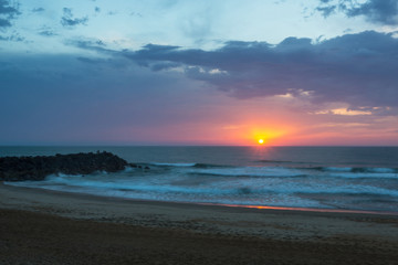 Fototapeta na wymiar Stunning sunset on Anglet beach near Biarritz city.