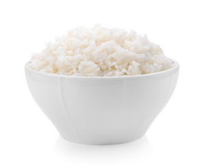 rice in white bowl on white background