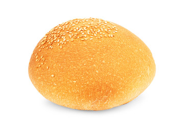 Burger bun with sesame seeds isolated on white background with clipping path