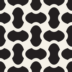 Vector geometric seamless pattern with curved shapes grid. Abstract monochrome rounded lattice texture. Modern textile background design