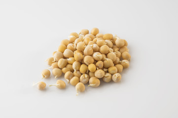 Close up of Sprouted White pea Heap on White Background Shot in Studio