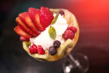 Fruits ananan kiwi cream ice cream berry strawberry, red raspberries cheese pie blueberry dessert
