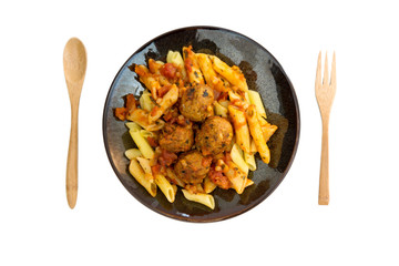 tasty penne with Meat ball and tomato sauce