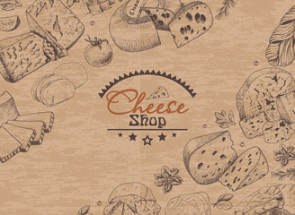 Vector background with a variety of cheeses