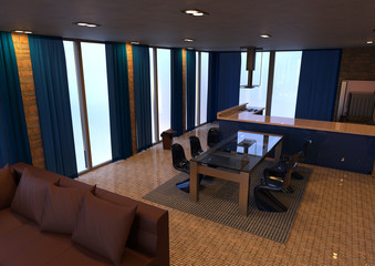 3D Rendering Studio Apartment Interior
