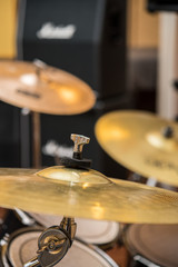 Drum bronze cymbal plate close up rythm concept