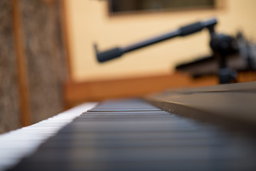 Piano keyboard macro close up selective focus