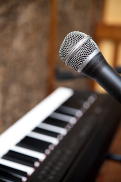 Microphone macro close up singing voice concept