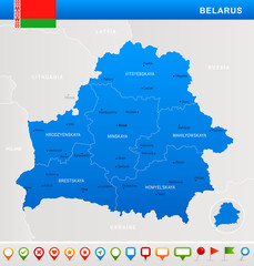 Belarus - map, flag and navigation icons - Detailed Vector Illustration
