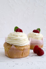 Homemade cake with sweet cream and berries