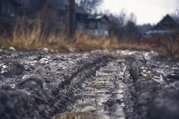 Car rut on russian dirt road