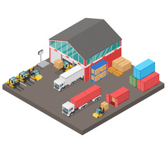 Warehouse in isometric view. Containers