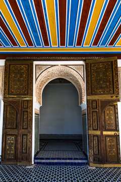 Arabic decorated door in Bahia Palace,Marrakesh,Morocco.