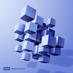 Abstract composition of blue 3d cubes. Vector illustration.