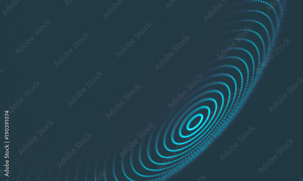 Poster abstract music background. big data particle flow visualisation. science infographic futuristic illu