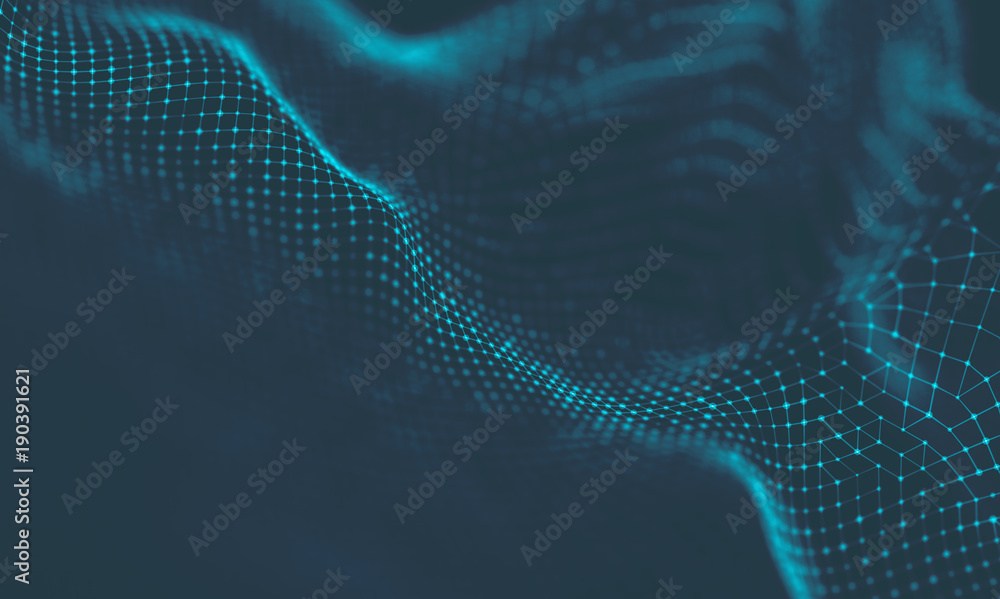 Poster abstract music background. big data particle flow visualisation. science infographic futuristic illu