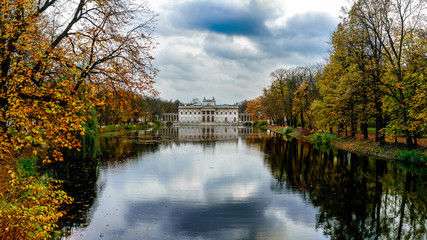 Palace on the water in Lazienki Park in Warsaw during autumn - 190391691