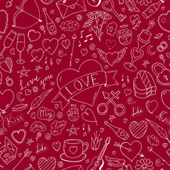 Valentines day seamless pattern - doodle style. Abstract holiday background