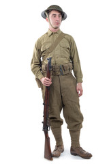 WW1 British Army Soldier from France 1918, on white