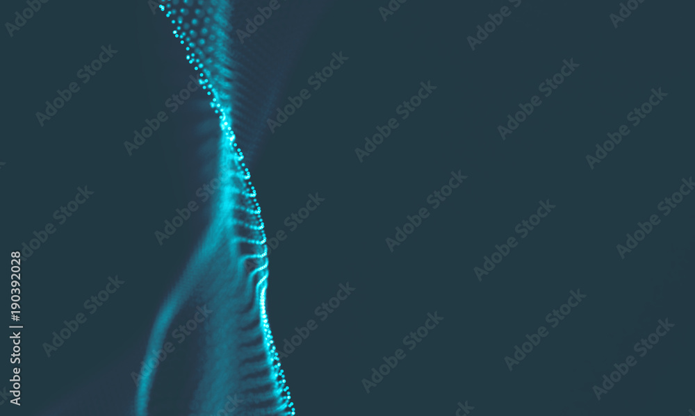 Poster abstract music background. big data particle flow visualisation. science infographic futuristic illu
